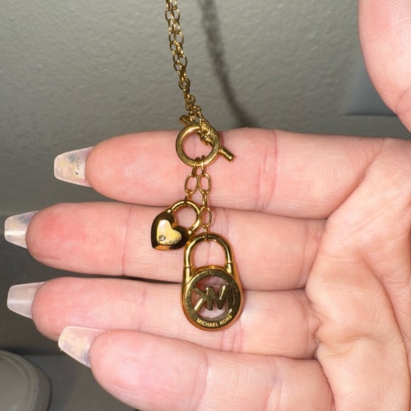 Michael Kors Gold Plated  Double Layered Heart MK Crystal Lock Necklace - Picture 4 of 11